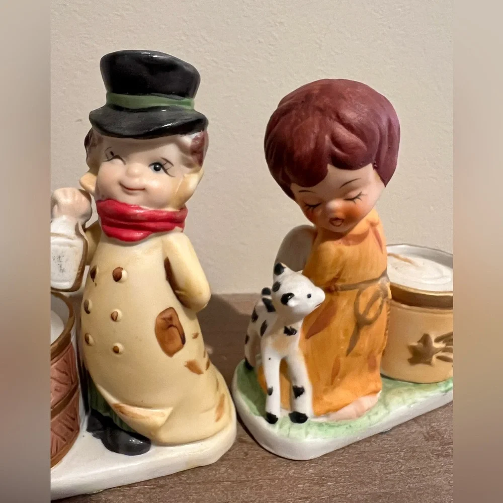 Vintage Christmas Luvkins Jasco 1978 Hand painted porcelain Candleholders